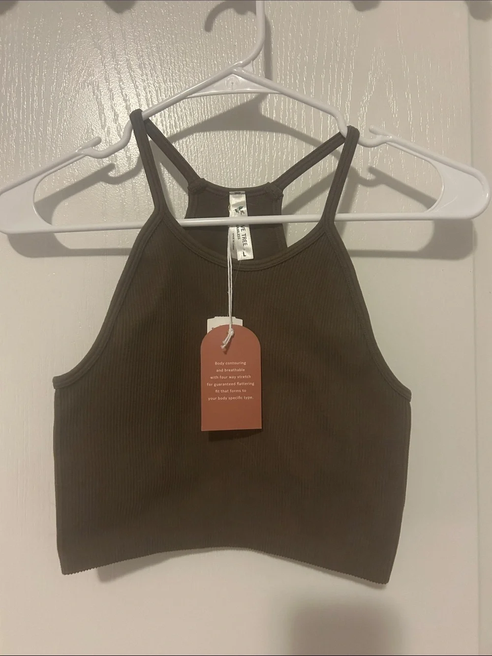 Love Tree Ribbed Racerback Crop Tank in Brown - Picture 1 of 3